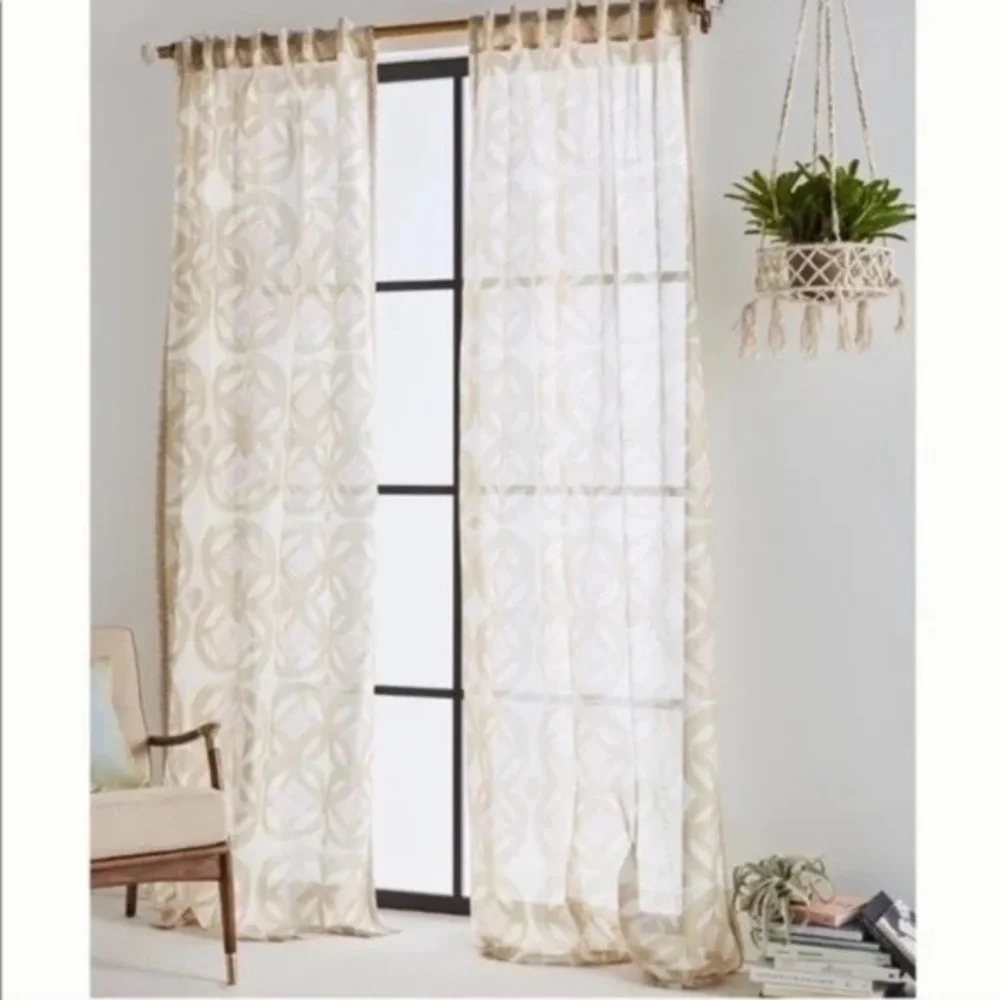 Anthropologie set of 2 Avrille Sheer Curtain Panels 50 x 96